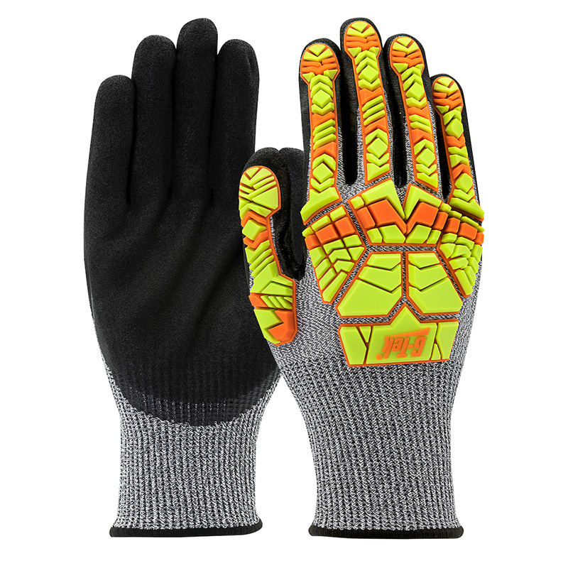 G Tek Polykor Hi Viz Impact Resistant Cut Level A Work Safety Gloves