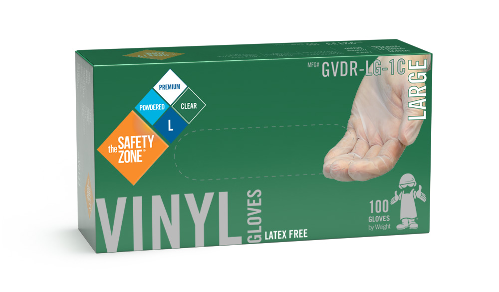 #GVDR-1C  Supply Source Safety Zone® Powdered 5-mil General Purpose Latex-Free Clear Vinyl Gloves

