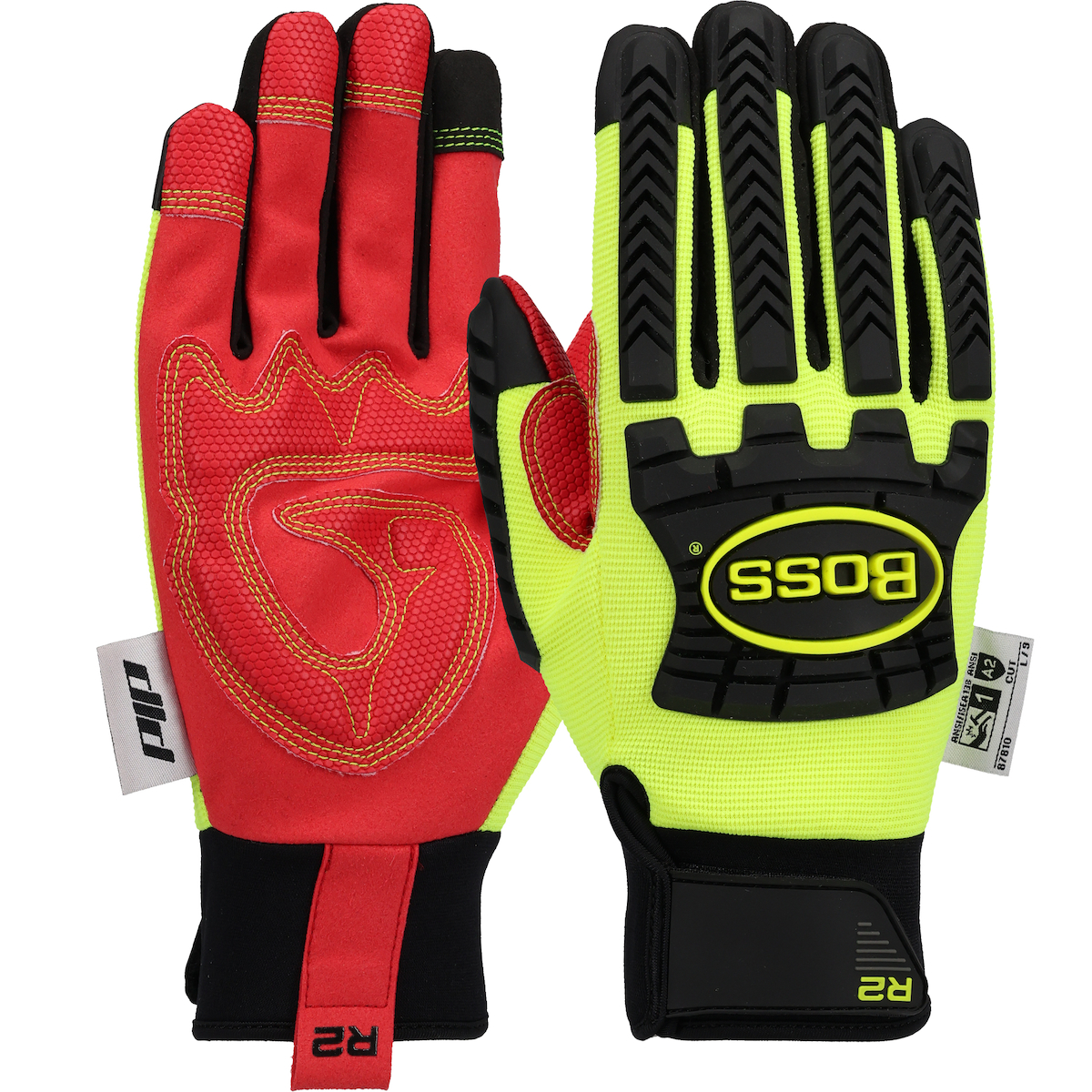 87810 PIP® Boss® R2™ Safety Rigger Synthetic Leather Double Palm with Silicone Grip and Fabric Back