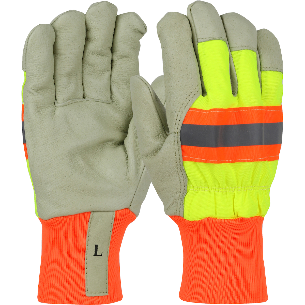 #HVY1555 PIP® Top Grain Pigskin Leather Palm Glove with Hi-Vis Nylon Back, Retro-Reflective Stripe, Thermal Liner and Knit Wrists