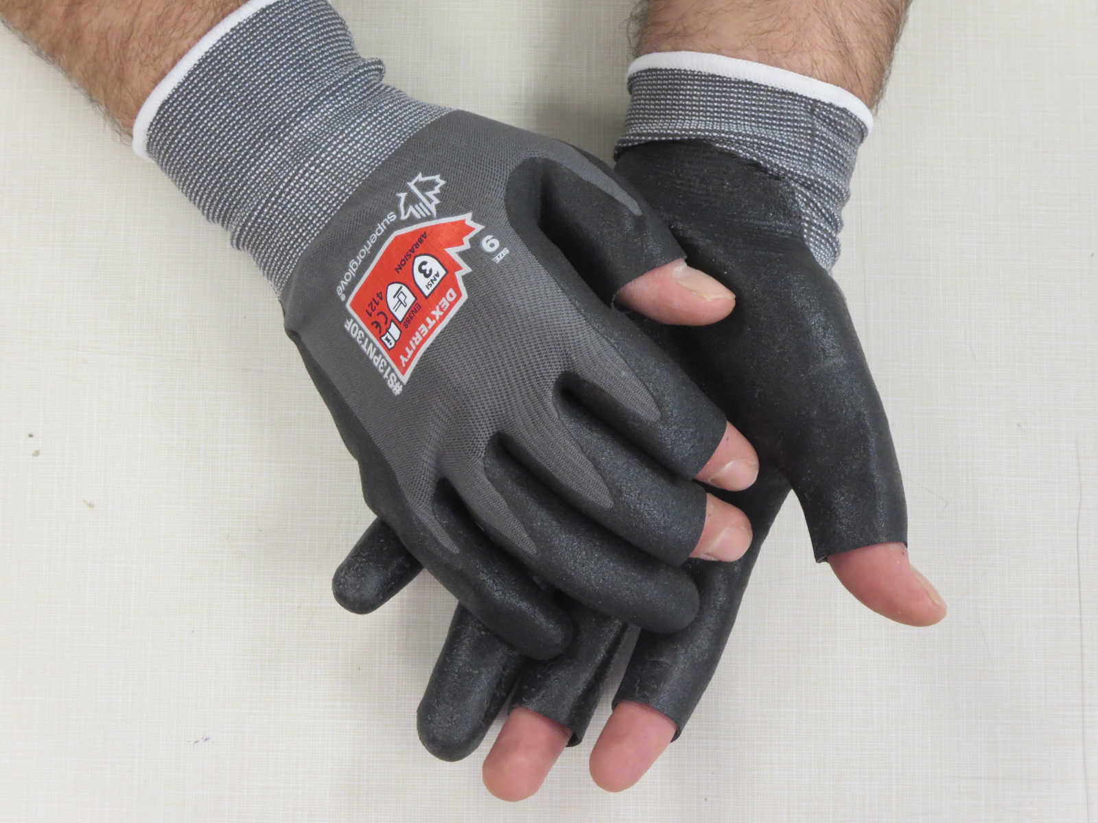 Dexterity® S13PNT3OF Three-Open Finger Micropore Nitrile Grip Work Gloves, Open Finger Work Gloves