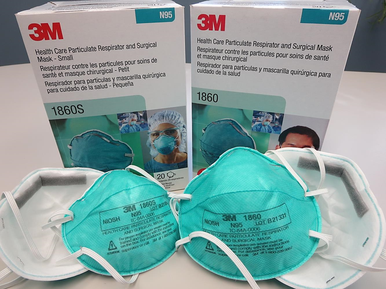 3M 1860S N95 Particulate Surgical Respirator Mask, Small, Cup Style, Teal,  Box of 20