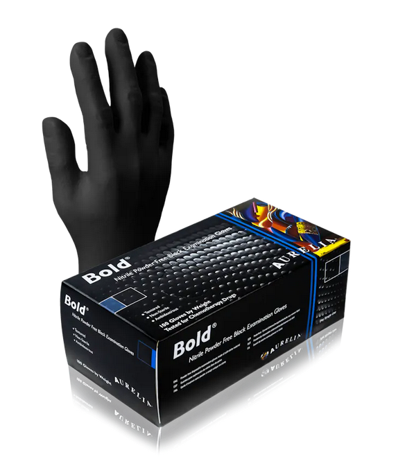 Aurelia® Bold® Black Nitrile Powder-Free 5-mil Exam Gloves w/ Textured Fingertips