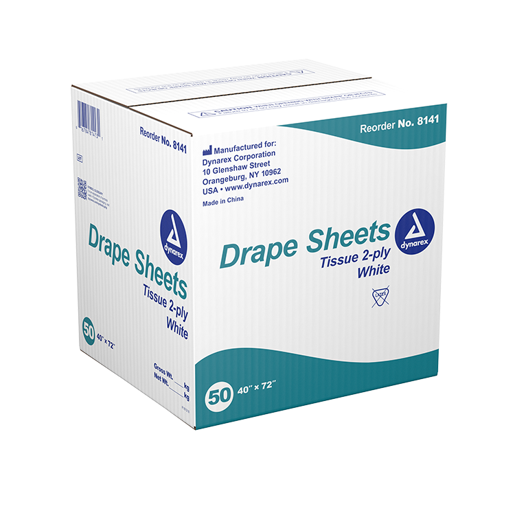 #8141 Dynarex® Tissue 2-Ply 40` x 72` White Drape Sheets 