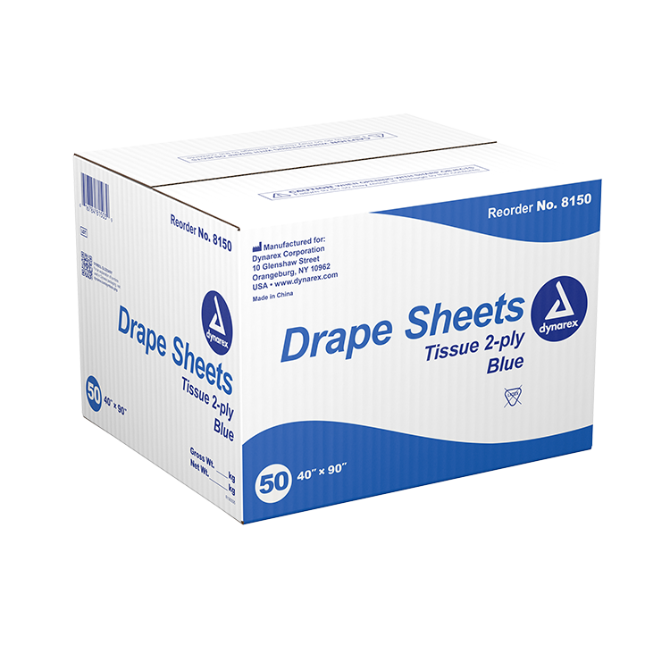 #8150 Dynarex® Tissue 2-Ply Blue 40` x 90` Drape Sheets 