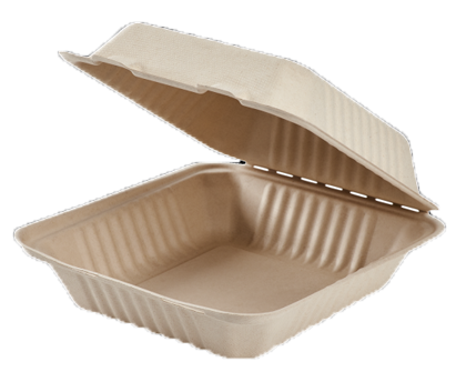 6 x 6 x 3 Biodegradable, Compostable, Sugarcane Bagasse 1 Compartment  Clamshell Takeout Container