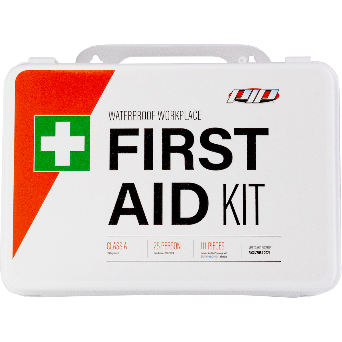 299-21025A PIP® ANSI Class A Waterproof First Aid Plastic Kit, 25-person