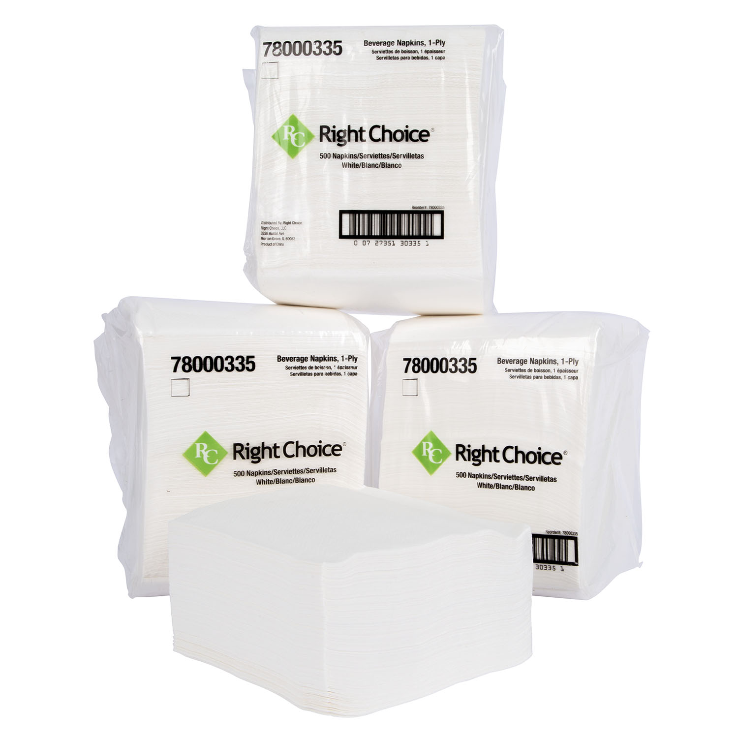 78000335 Right Choice™ 1-ply Beverage Napkin, 9-in x 9-in