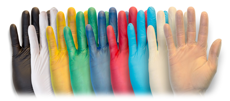 coloured latex gloves