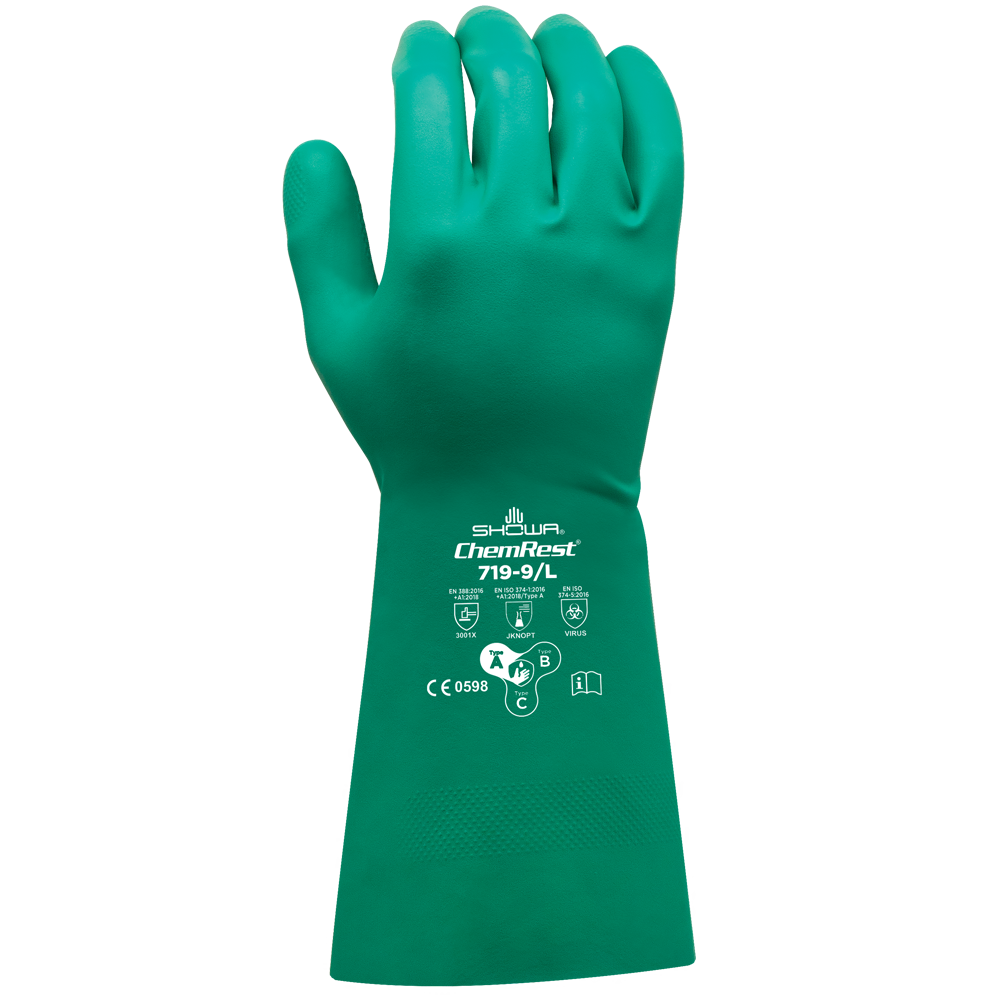 Showa® 719 Green Unlined Nitrile Chemical Gloves, 11-in (13-mil)