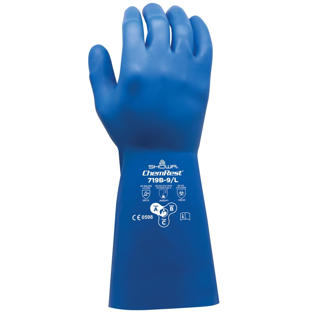 Showa® 719B Blue Unlined Nitrile Chemical Gloves, 11-in (13-mil)