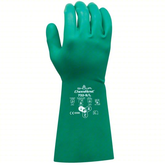 Showa® 732 Green Flock-Lined Nitrile Chemical Gloves, 13-in (15-mil)