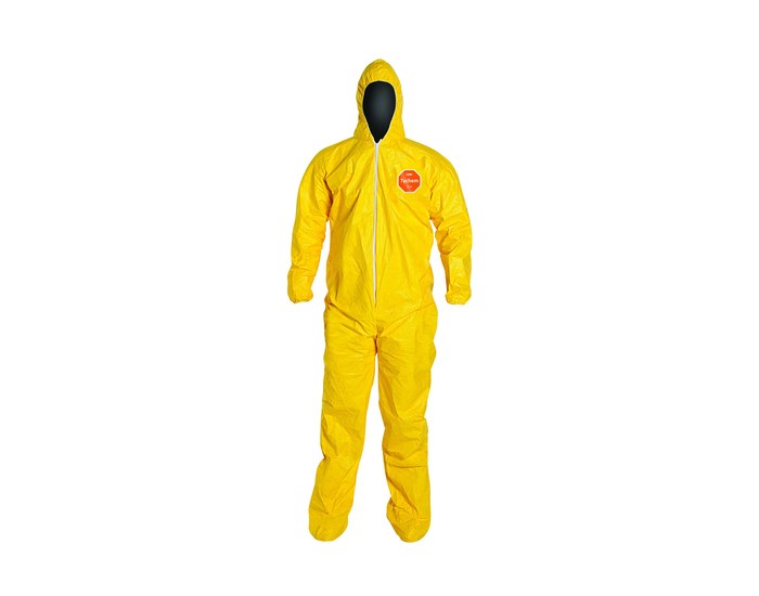 DuPont™ QC122TYL Tychem® 2000 Yellow Tychem® 2000 10 mil Chemical Protective Coveralls (With Taped Seams, Hood, Elastic Wrists And Attached Socks)