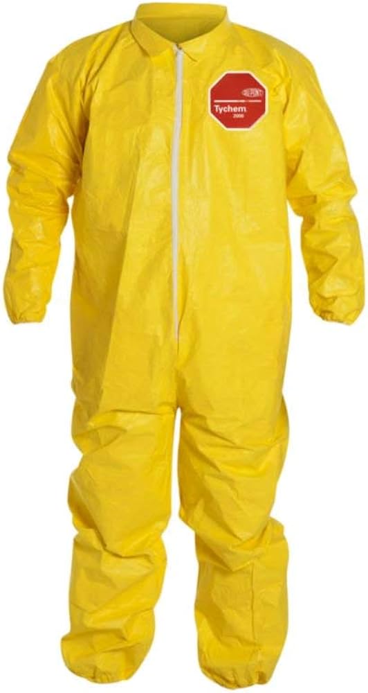 QC125BYL DuPont™ Tychem® 2000 Chemical-Resistant Protective Coveralls with elastic cuffs and bound seams
