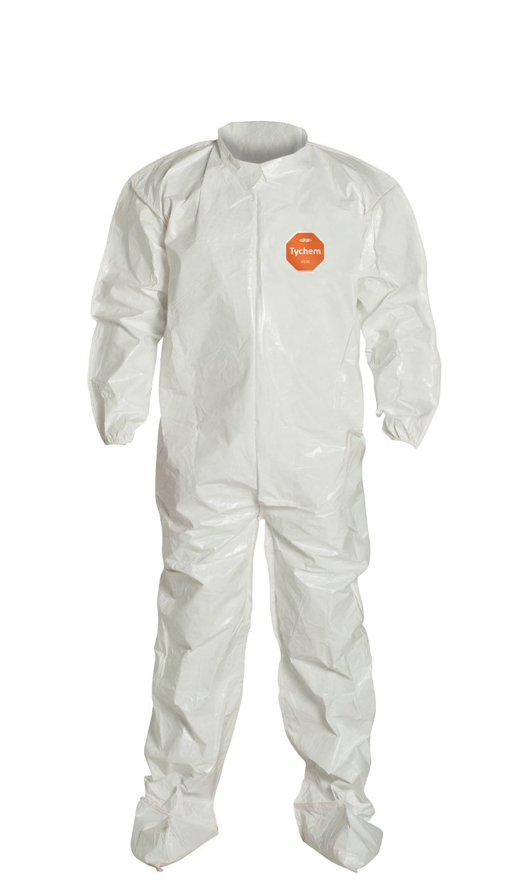 DuPont™ SL121T WH Tychem® 4000 White Coveralls w/ elastic wrists, attached socks & taped seams