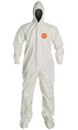 DuPont™ SL122B WH Tychem® 4000 White Chemical Protective Coveralls w/ Hood, Socks & Bound Seams
