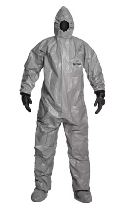 Dupont™ TF199T GY Tychem® 6000 Coveralls w/ Respirator Hood, Socks, Gloves & Taped Seams