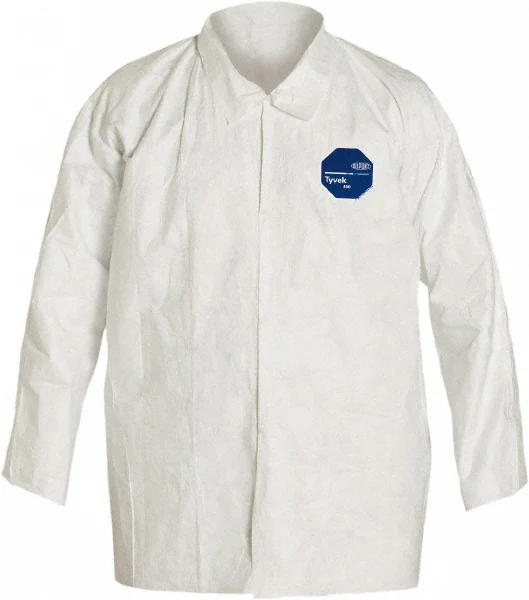 Dupont™ TY212S WH Tyvek® 400 Lab Coats with open cuffs, serged seams and two pockets