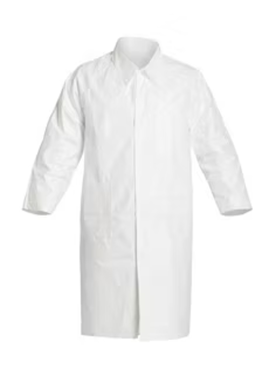 IC224S OB Dupont™ Tyvek® IsoClean® Lab Coats  w/ Snaps, Open Wrists & Serged Seams 
