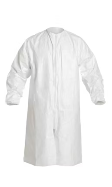IC263S OB Dupont™ Tyvek® IsoClean® Frocks w/ Snaps, Elastic Wrists & Serged Seams 